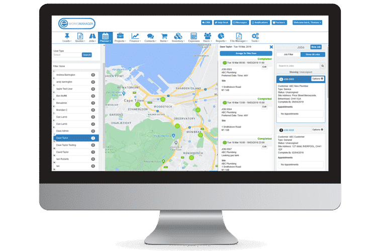 Team Tracking Software - View live locations and assign jobs based on locations Team Tracking Software - Keep Track of Jobs and Mobile Workers in the field